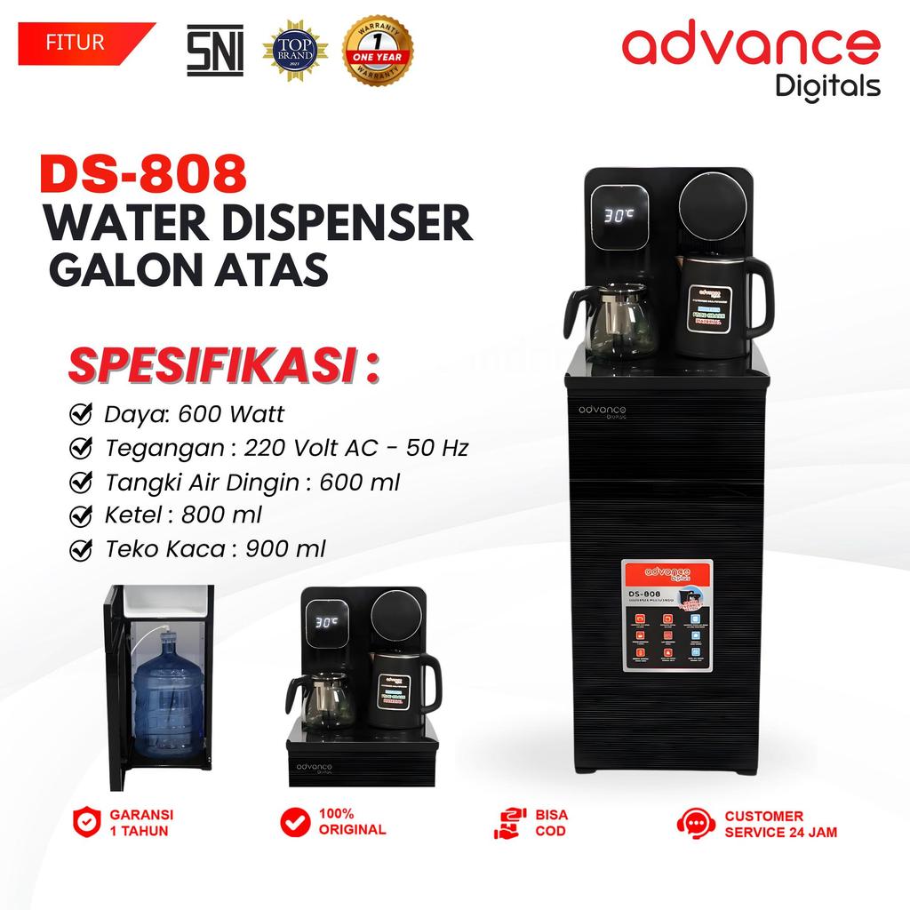 Advance Digitals DS-808 Water Dispenser Air Galon Bawah 3in1 Hot Cool Fresh Paylater Daya Maksimal 690 Watt Garansi Resmi 1 Tahun Free Ketel dan Teko Kaca