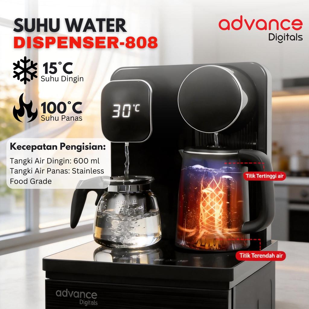 Advance Digitals DS-808 Water Dispenser Air Galon Bawah 3in1 Hot Cool Fresh Paylater Daya Maksimal 690 Watt Garansi Resmi 1 Tahun Free Ketel dan Teko Kaca