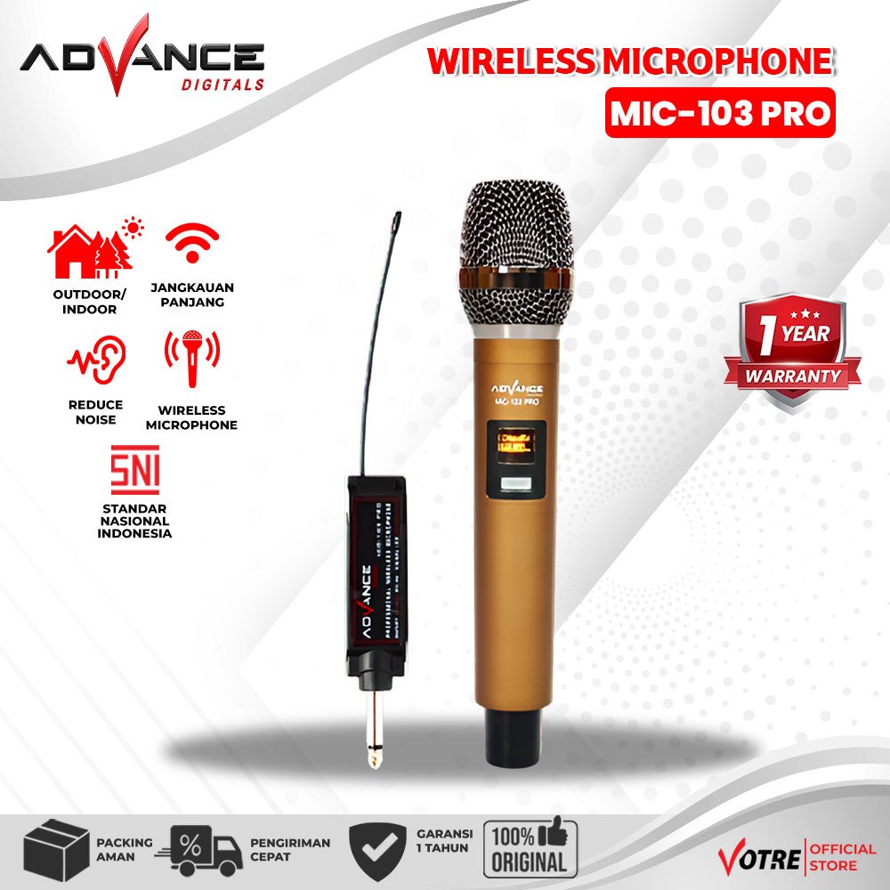 Advance Digitals Mic-103 Pro Microphone Wireless Single Recharger Led Mikrofon Garansi 12 bulan 