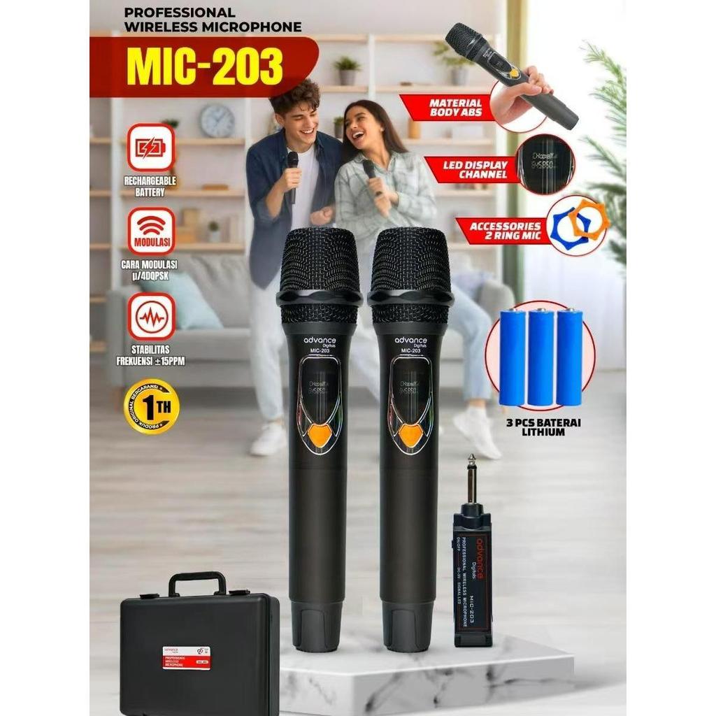 Advance Digitals Mic-203 Mikrofon Tanpa Kabel Isi 2 Mic Wireless Mic Volume Baterai 600mAh Garansi 12 Bulan