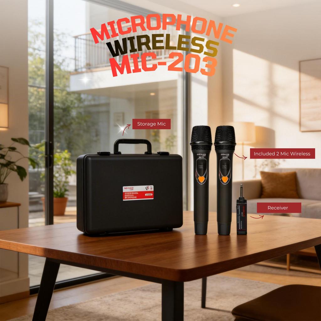 Advance Digitals Mic-203 Mikrofon Tanpa Kabel Isi 2 Mic Wireless Mic Volume Baterai 600mAh Garansi 12 Bulan