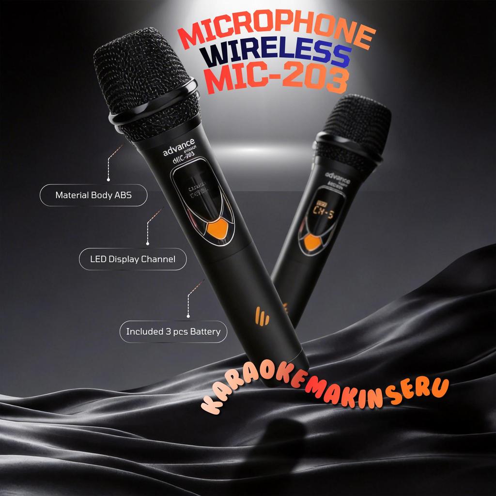 Advance Digitals Mic-203 Mikrofon Tanpa Kabel Isi 2 Mic Wireless Mic Volume Baterai 600mAh Garansi 12 Bulan