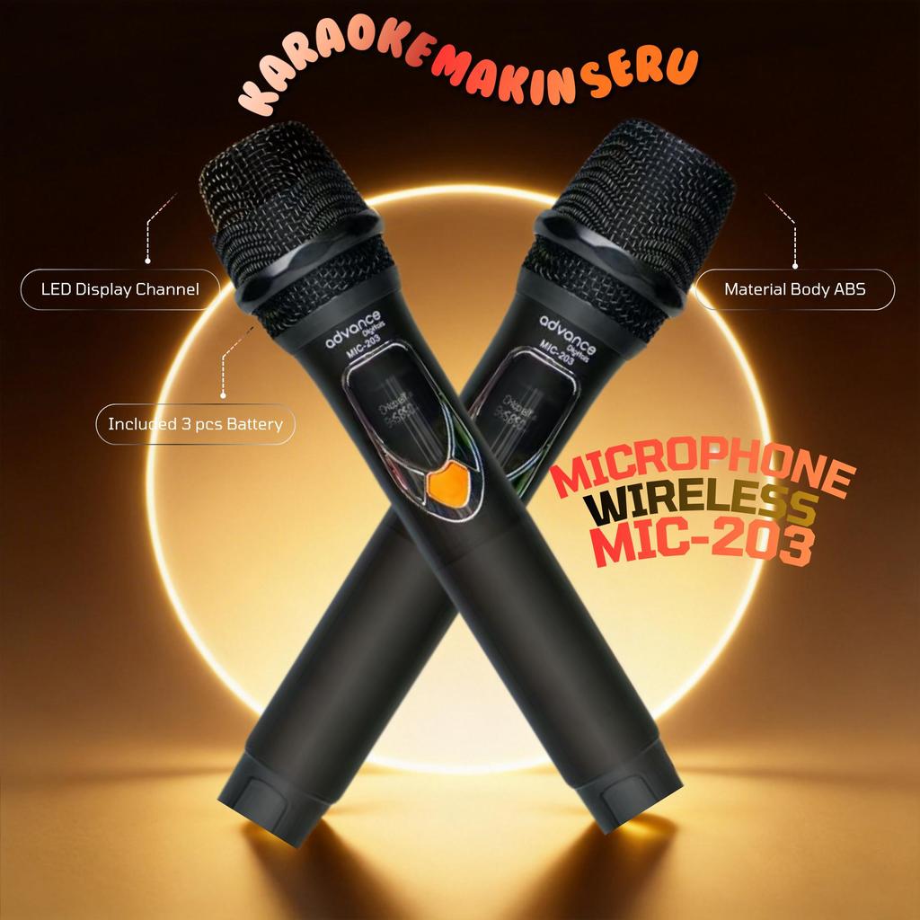 Advance Digitals Mic-203 Mikrofon Tanpa Kabel Isi 2 Mic Wireless Mic Volume Baterai 600mAh Garansi 12 Bulan