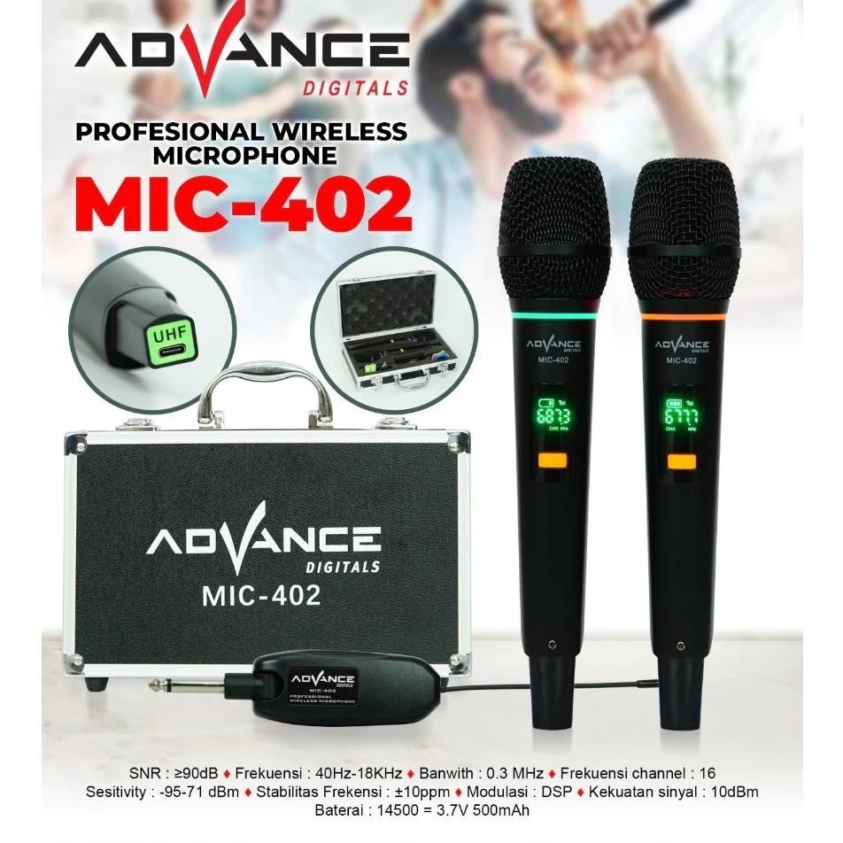Advance Digitals MIC-402 Mic Double UHF Box Mic Alumunium Recharger Garansi Resmi 1 Tahun