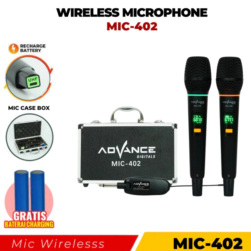 Advance Digitals MIC-402 Mic Double UHF Box Mic Alumunium Recharger Garansi Resmi 1 Tahun