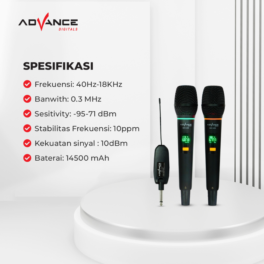 Advance Digitals MIC-402 Mic Double UHF Box Mic Alumunium Recharger Garansi Resmi 1 Tahun