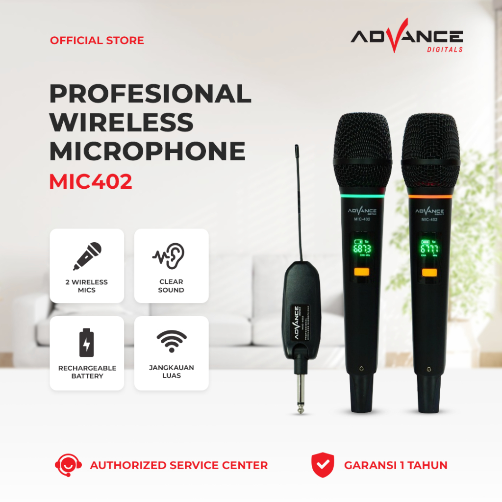 Advance Digitals MIC-402 Mic Double UHF Box Mic Alumunium Recharger Garansi Resmi 1 Tahun