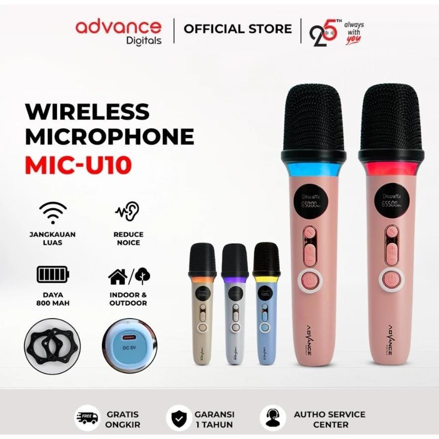 Advance Digitals Mic-U10 Wireless Microphone Dual RGB Microphone Garansi Resmi 1 Tahun Mic Lucu Mic Soundcard