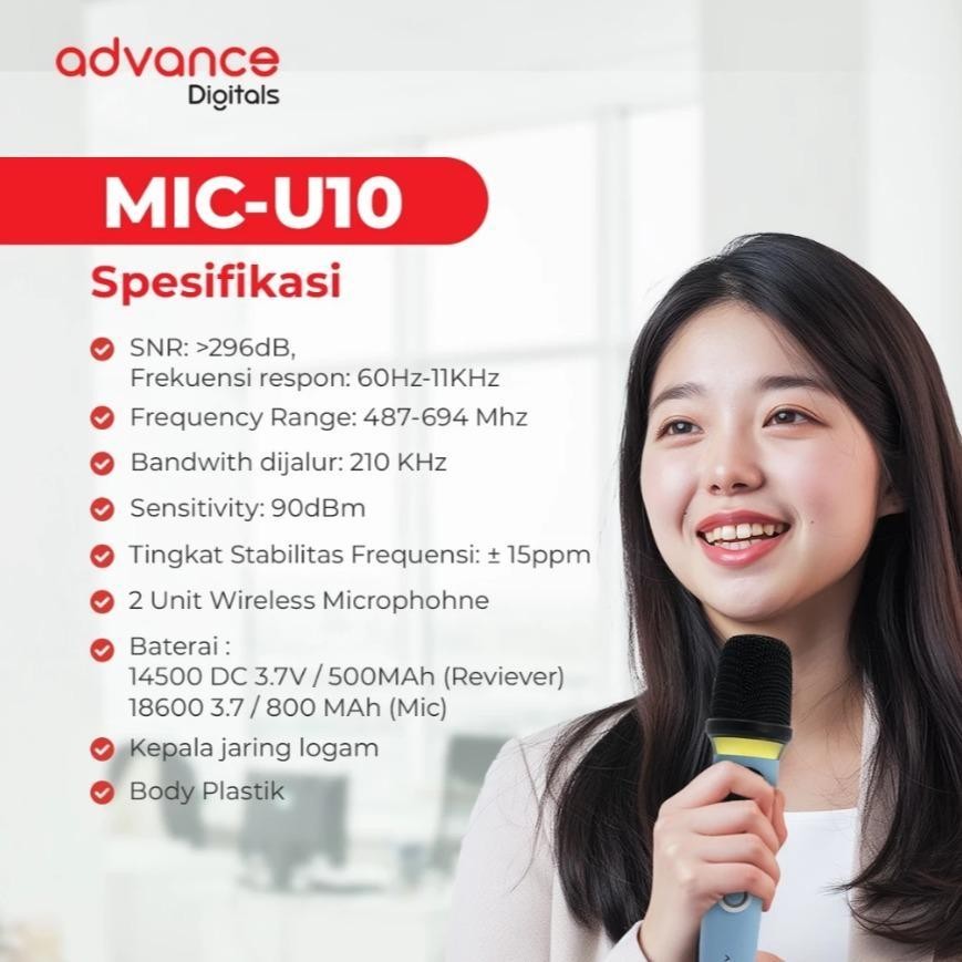 Advance Digitals Mic-U10 Wireless Microphone Dual RGB Microphone Garansi Resmi 1 Tahun Mic Lucu Mic Soundcard