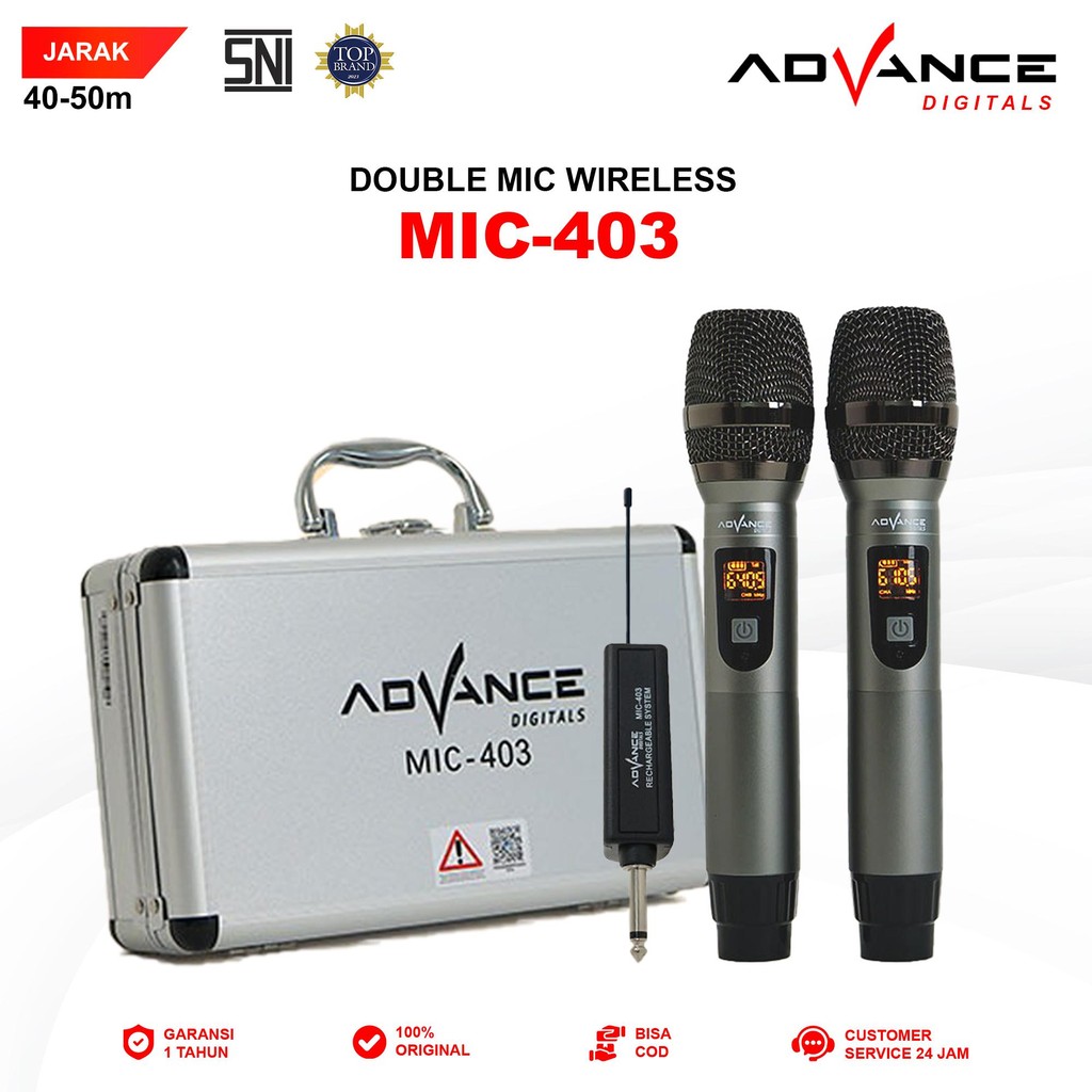 Advance Digitals MIC-403 Mic Double UHF Box Mic Alumunium Recharger Garansi Resmi 1 Tahun