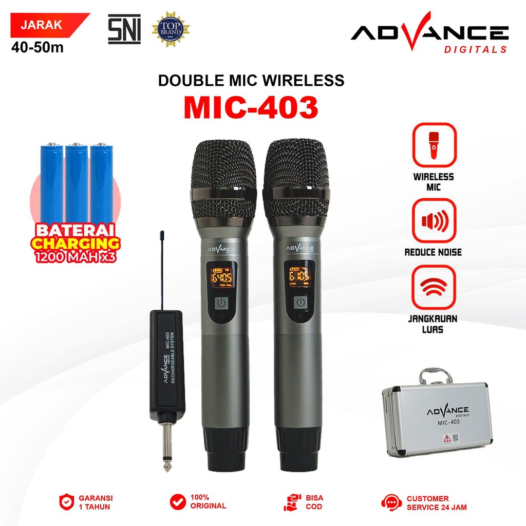 Advance Digitals MIC-403 Mic Double UHF Box Mic Alumunium Recharger Garansi Resmi 1 Tahun