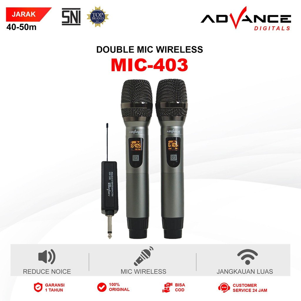 Advance Digitals MIC-403 Mic Double UHF Box Mic Alumunium Recharger Garansi Resmi 1 Tahun