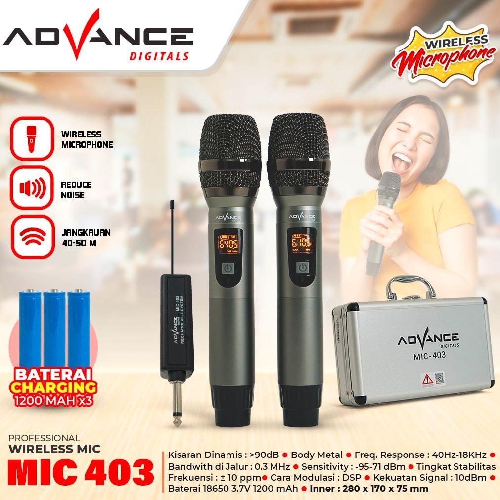 Advance Digitals MIC-403 Mic Double UHF Box Mic Alumunium Recharger Garansi Resmi 1 Tahun