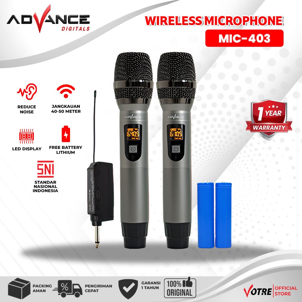 Advance Digitals MIC-403 Mic Double UHF Box Mic Alumunium Recharger Garansi Resmi 1 Tahun