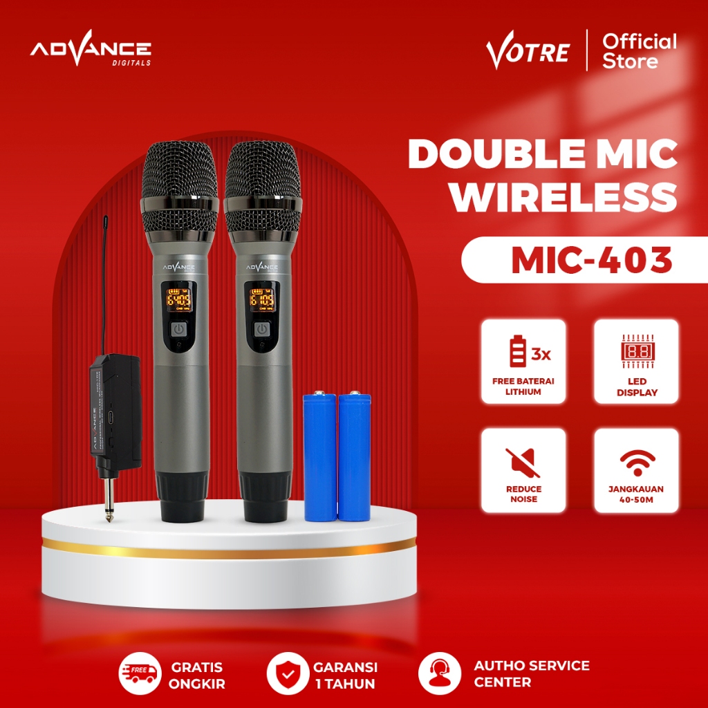 Advance Digitals MIC-403 Mic Double UHF Box Mic Alumunium Recharger Garansi Resmi 1 Tahun
