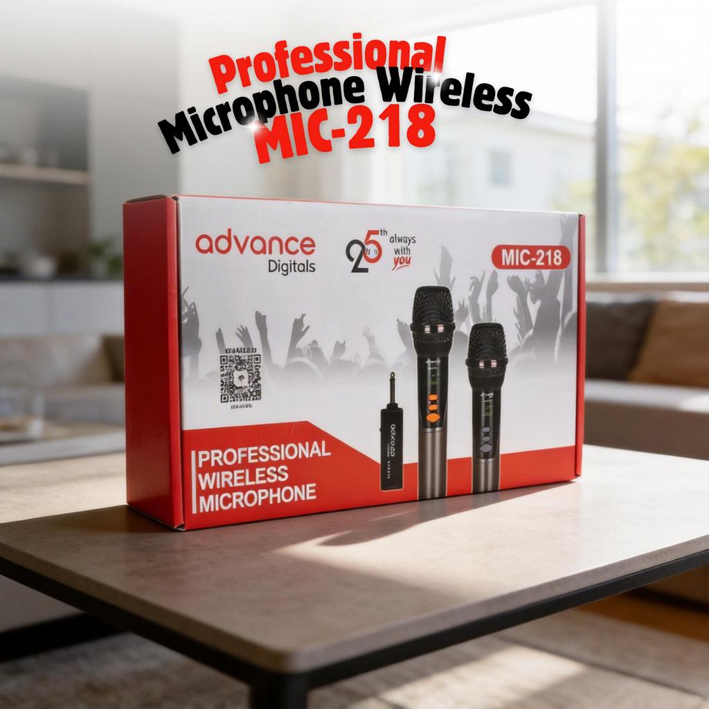 Advance Digitals Mic-218 Mikrofon Tanpa Kabel isi 2 Mic Wireless Mic Volume Baterai 600 mAh Garansi Resmi 12 Bulan