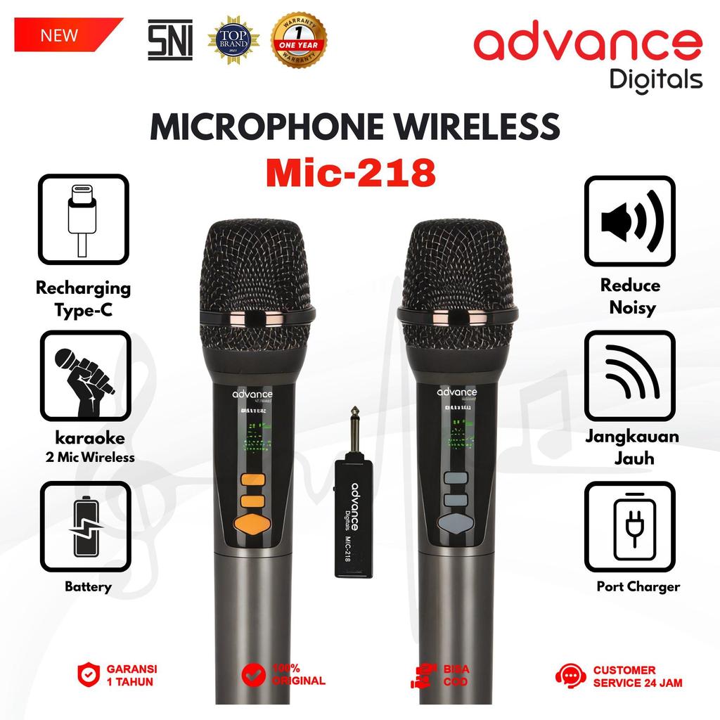 Advance Digitals Mic-218 Mikrofon Tanpa Kabel isi 2 Mic Wireless Mic Volume Baterai 600 mAh Garansi Resmi 12 Bulan