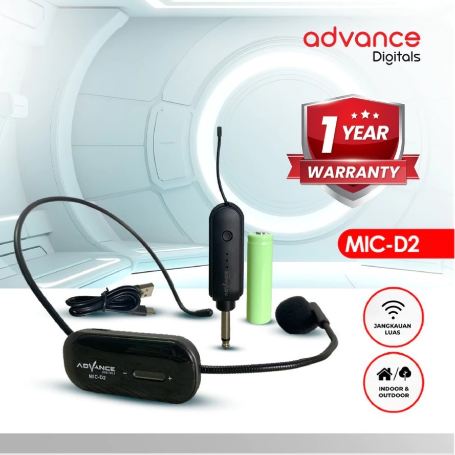 Advance Digitals MIC-D2  LED  Mic Wireless Mikrofon Clip On Garansi Resmi 1 Tahun Microphone