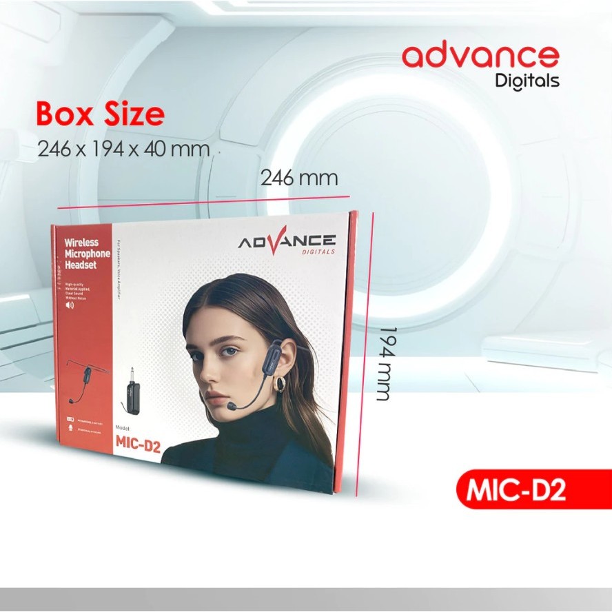 Advance Digitals MIC-D2  LED  Mic Wireless Mikrofon Clip On Garansi Resmi 1 Tahun Microphone