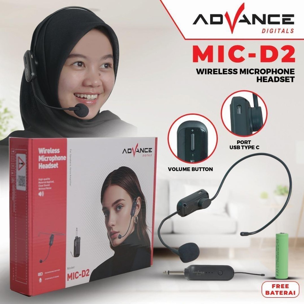 Advance Digitals MIC-D2  LED  Mic Wireless Mikrofon Clip On Garansi Resmi 1 Tahun Microphone