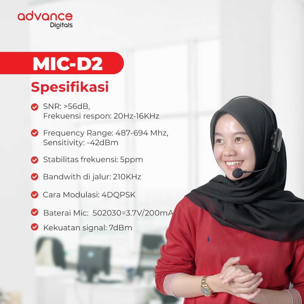 Advance Digitals MIC-D2  LED  Mic Wireless Mikrofon Clip On Garansi Resmi 1 Tahun Microphone