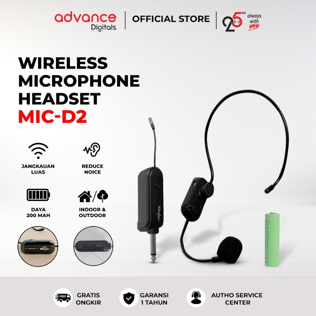 Advance Digitals MIC-D2  LED  Mic Wireless Mikrofon Clip On Garansi Resmi 1 Tahun Microphone