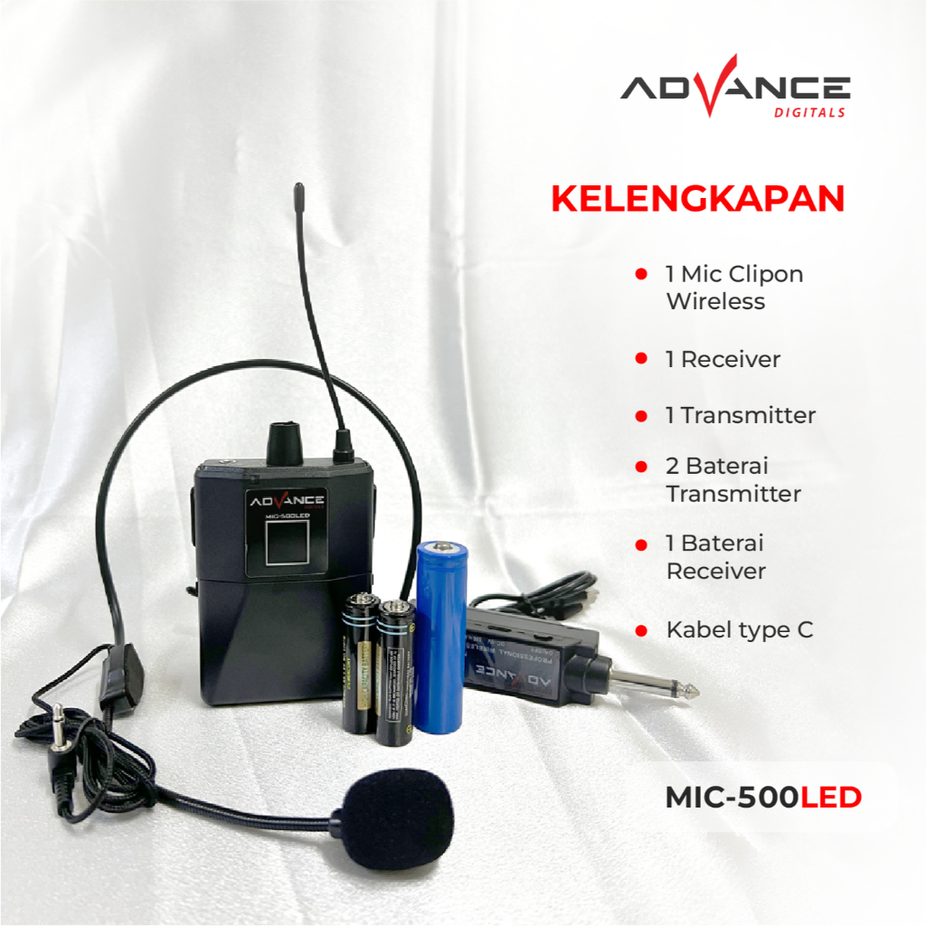 Advance Digitals MIC-500 LED  Mic Wireless Mikrofon Clip On Garansi Resmi 1 Tahun Microphone