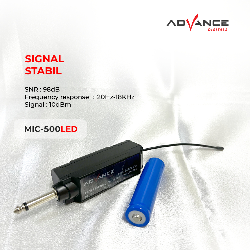 Advance Digitals MIC-500 LED  Mic Wireless Mikrofon Clip On Garansi Resmi 1 Tahun Microphone