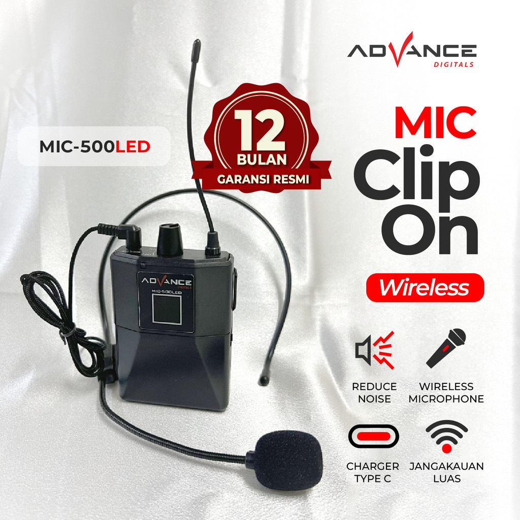 Advance Digitals MIC-500 LED  Mic Wireless Mikrofon Clip On Garansi Resmi 1 Tahun Microphone