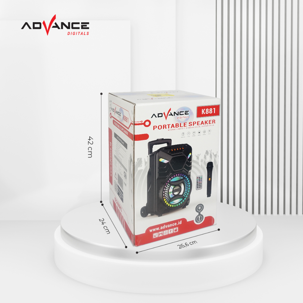 Advance Digitals K881 Speaker Portable 8" Plus 2 Mic Wireless Karaoke Led Speaker Bluetooth Garansi 1 Tahun Speaker  Bass
