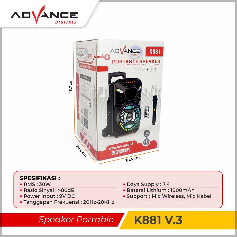 Advance Digitals K881 Speaker Portable 8" Plus 2 Mic Wireless Karaoke Led Speaker Bluetooth Garansi 1 Tahun Speaker  Bass