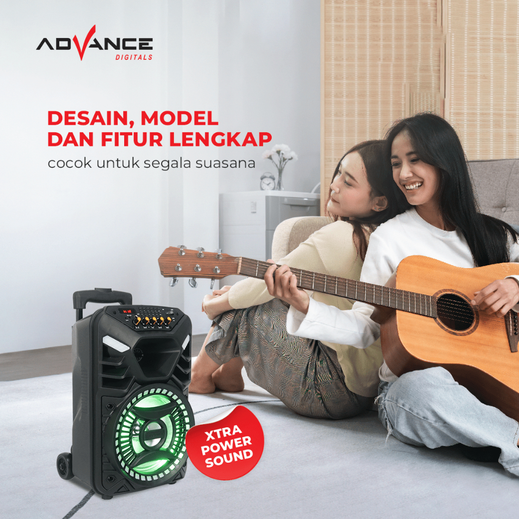 Advance Digitals K881 Speaker Portable 8" Plus 2 Mic Wireless Karaoke Led Speaker Bluetooth Garansi 1 Tahun Speaker  Bass