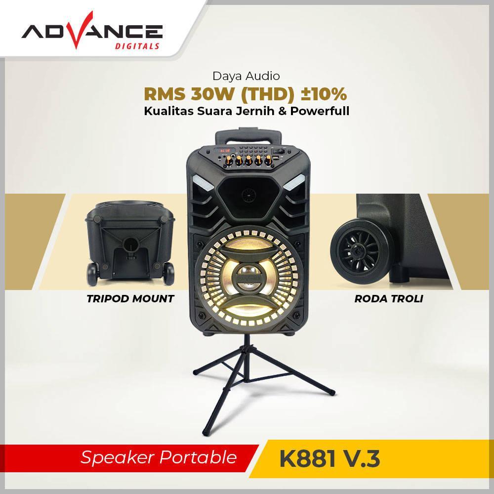 Advance Digitals K881 Speaker Portable 8" Plus 2 Mic Wireless Karaoke Led Speaker Bluetooth Garansi 1 Tahun Speaker  Bass