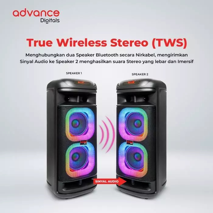 Advance Digitals KS-2615 Speaker Bluetooh Portable 6.5" Double Speaker 2 Mic Wireless Garansi Resmi 1 tahun Bluetooth Bass