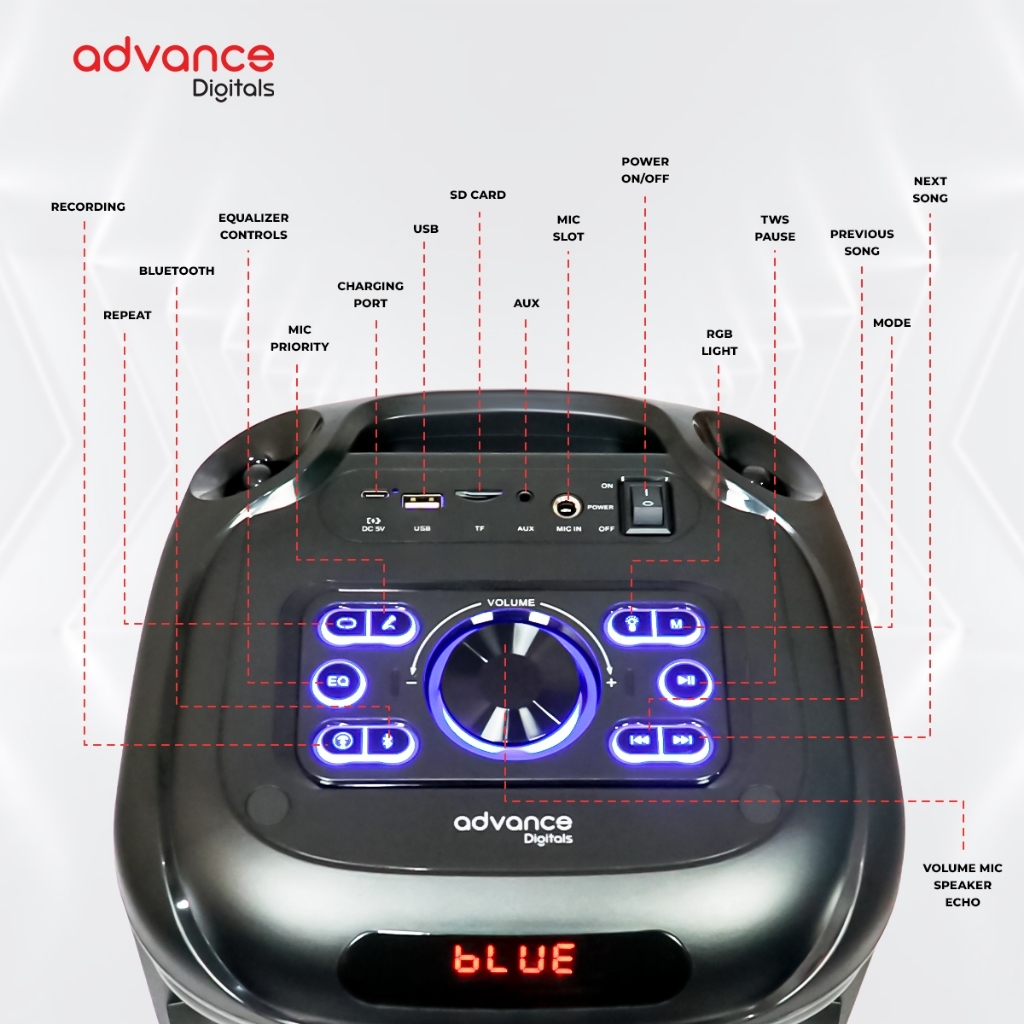Advance Digitals KS-2615 Speaker Bluetooh Portable 6.5" Double Speaker 2 Mic Wireless Garansi Resmi 1 tahun Bluetooth Bass