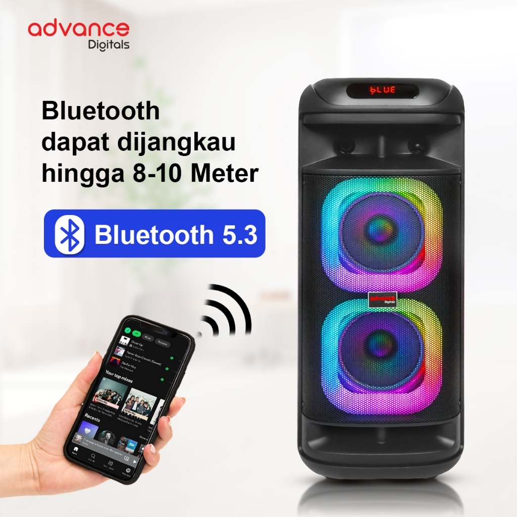 Advance Digitals KS-2615 Speaker Bluetooh Portable 6.5" Double Speaker 2 Mic Wireless Garansi Resmi 1 tahun Bluetooth Bass