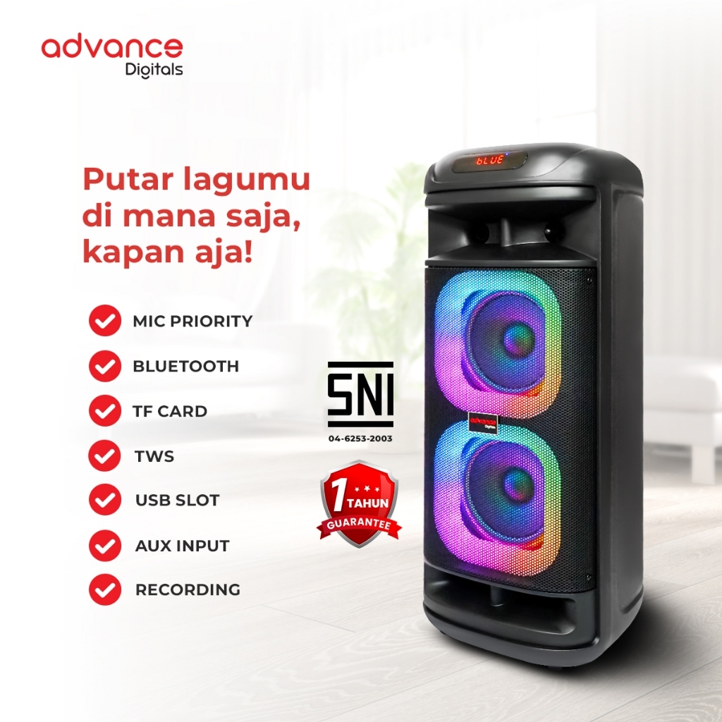 Advance Digitals KS-2615 Speaker Bluetooh Portable 6.5" Double Speaker 2 Mic Wireless Garansi Resmi 1 tahun Bluetooth Bass