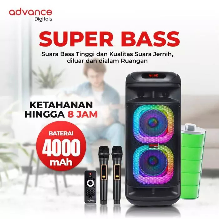 Advance Digitals KS-2615 Speaker Bluetooh Portable 6.5" Double Speaker 2 Mic Wireless Garansi Resmi 1 tahun Bluetooth Bass