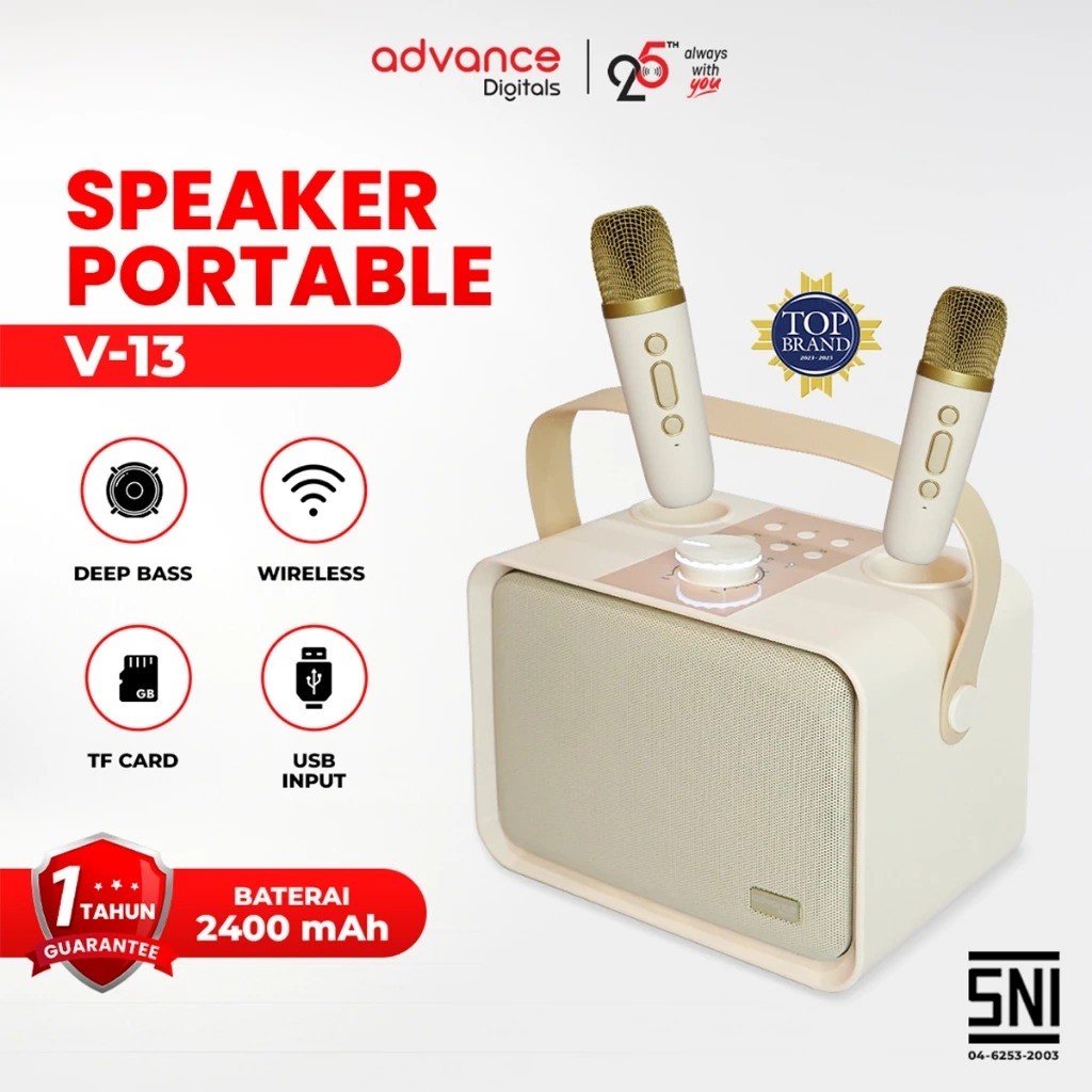 Advance Digitals V-13 Speaker Lampu Karaoke Bass Plus 2 Mic Wireless Bluetooth Speaker USB Speaker Komputer