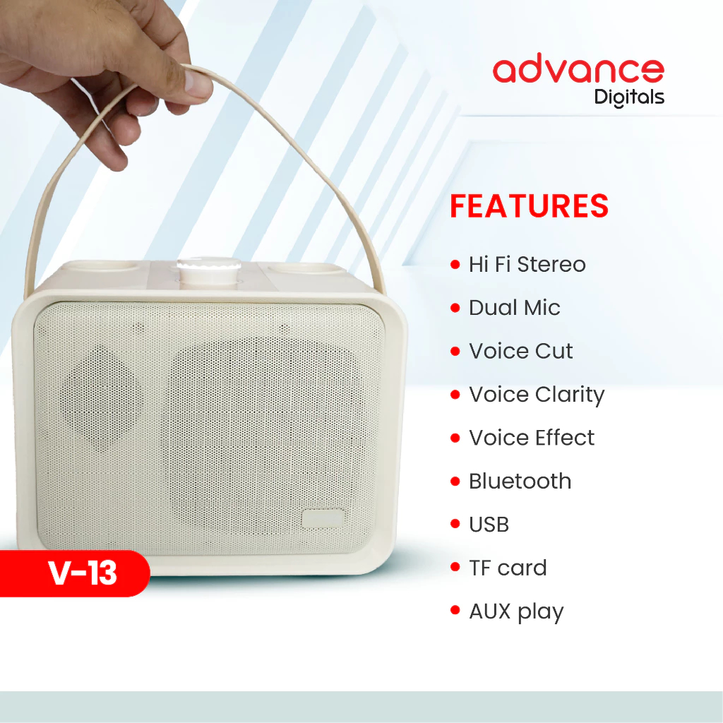 Advance Digitals V-13 Speaker Lampu Karaoke Bass Plus 2 Mic Wireless Bluetooth Speaker USB Speaker Komputer