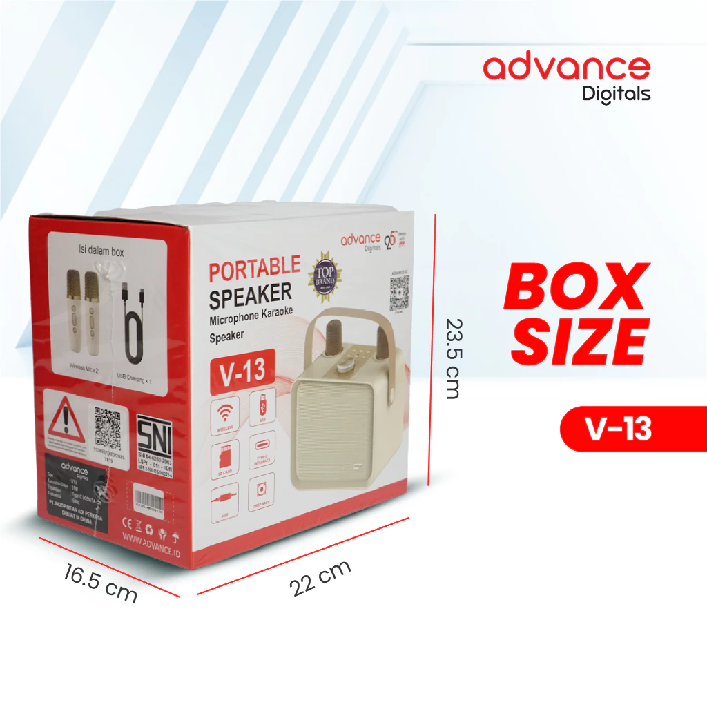 Advance Digitals V-13 Speaker Lampu Karaoke Bass Plus 2 Mic Wireless Bluetooth Speaker USB Speaker Komputer
