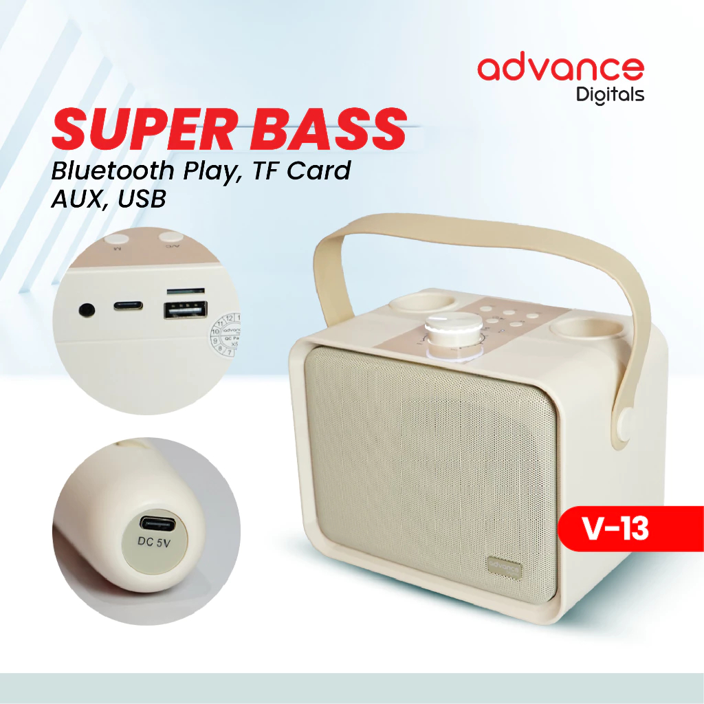 Advance Digitals V-13 Speaker Lampu Karaoke Bass Plus 2 Mic Wireless Bluetooth Speaker USB Speaker Komputer