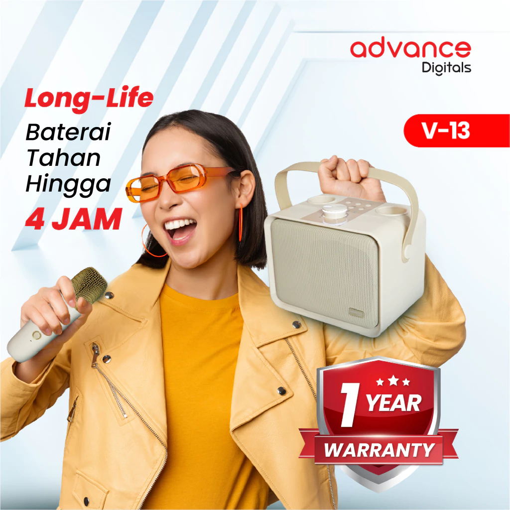 Advance Digitals V-13 Speaker Lampu Karaoke Bass Plus 2 Mic Wireless Bluetooth Speaker USB Speaker Komputer