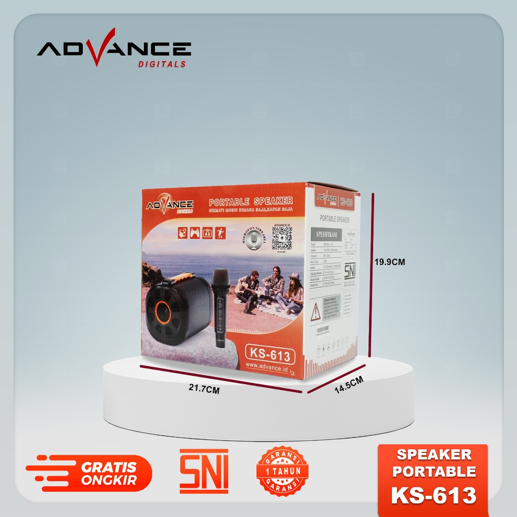 Advance Digitals KS-613 Speaker Bluetooth Portable With Mic Wireless Karaoke Recharger USB Garansi Resmi 1 Tahun