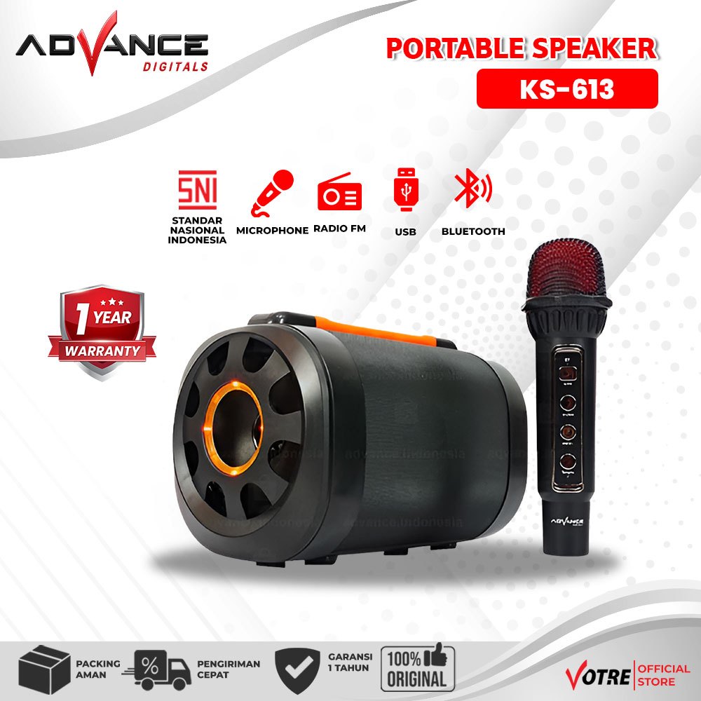 Advance Digitals KS-613 Speaker Bluetooth Portable With Mic Wireless Karaoke Recharger USB Garansi Resmi 1 Tahun
