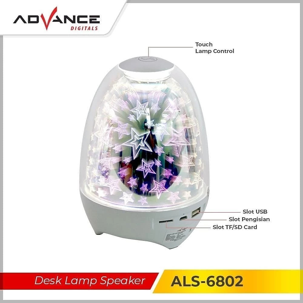 Advance Digitals ALS6802 Speaker Portable Bluetooth Touch Lamp Speaker Portable Desk Lamp Speaker Lampu Flame Lamp