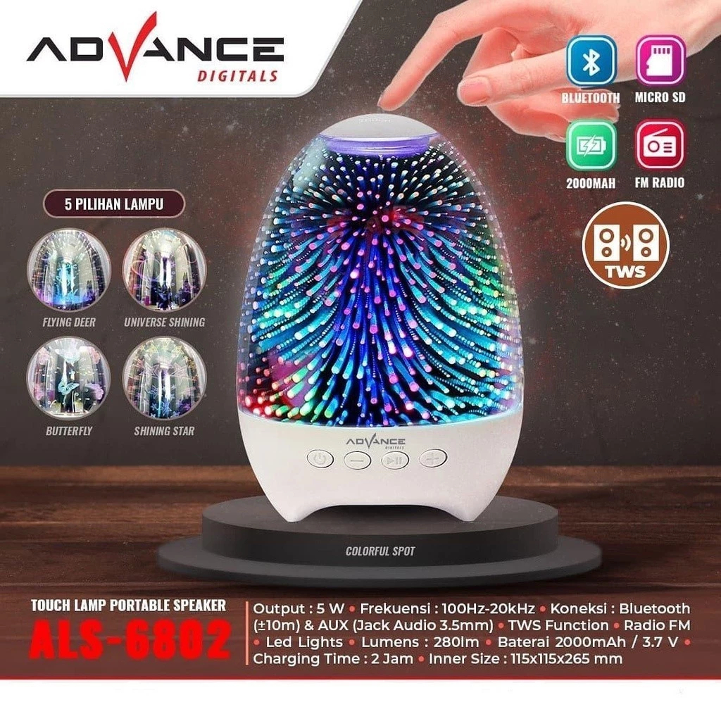 Advance Digitals ALS6802 Speaker Portable Bluetooth Touch Lamp Speaker Portable Desk Lamp Speaker Lampu Flame Lamp