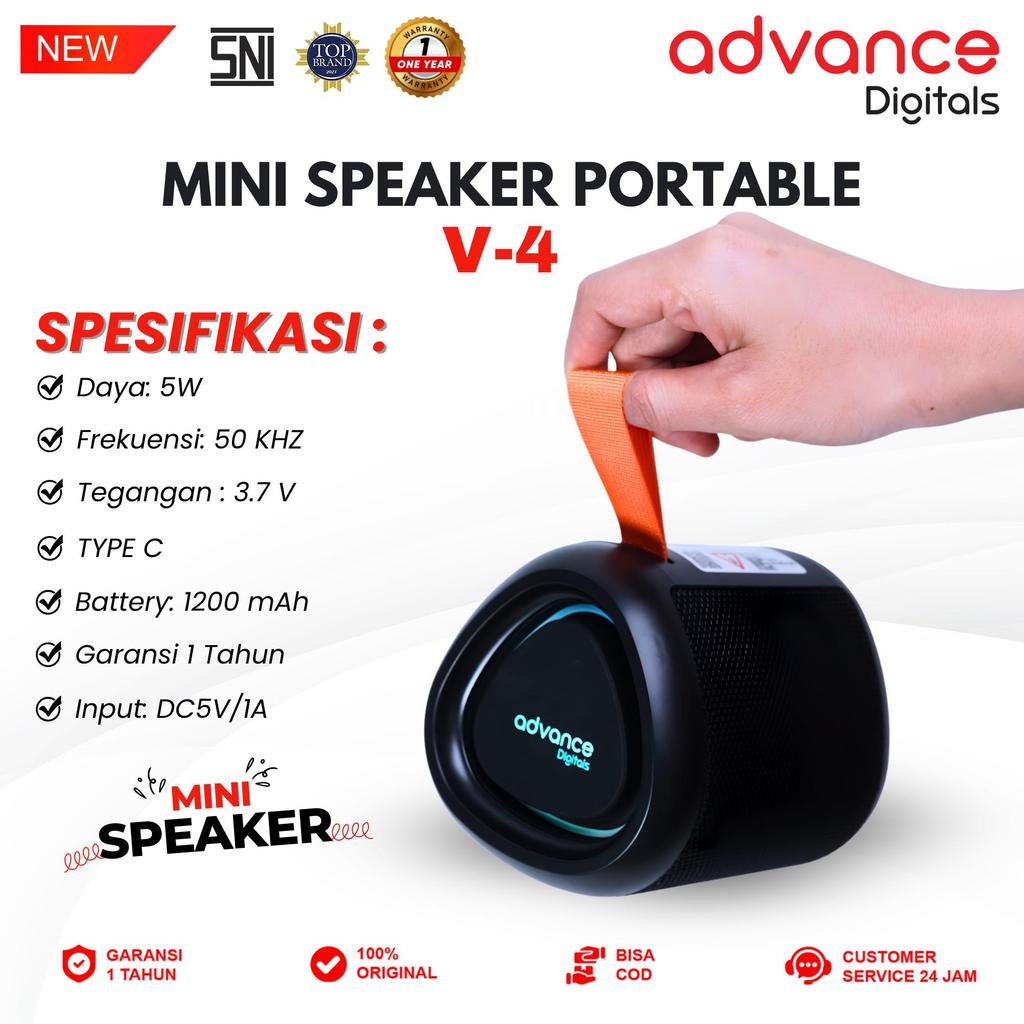 Advance Digitals V-4 Speaker Splash Proof Portable Bass Bluetooth Speaker Garansi 12 Bulan