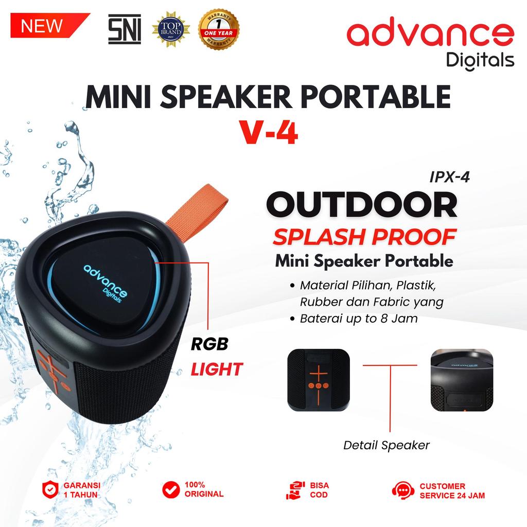 Advance Digitals V-4 Speaker Splash Proof Portable Bass Bluetooth Speaker Garansi 12 Bulan