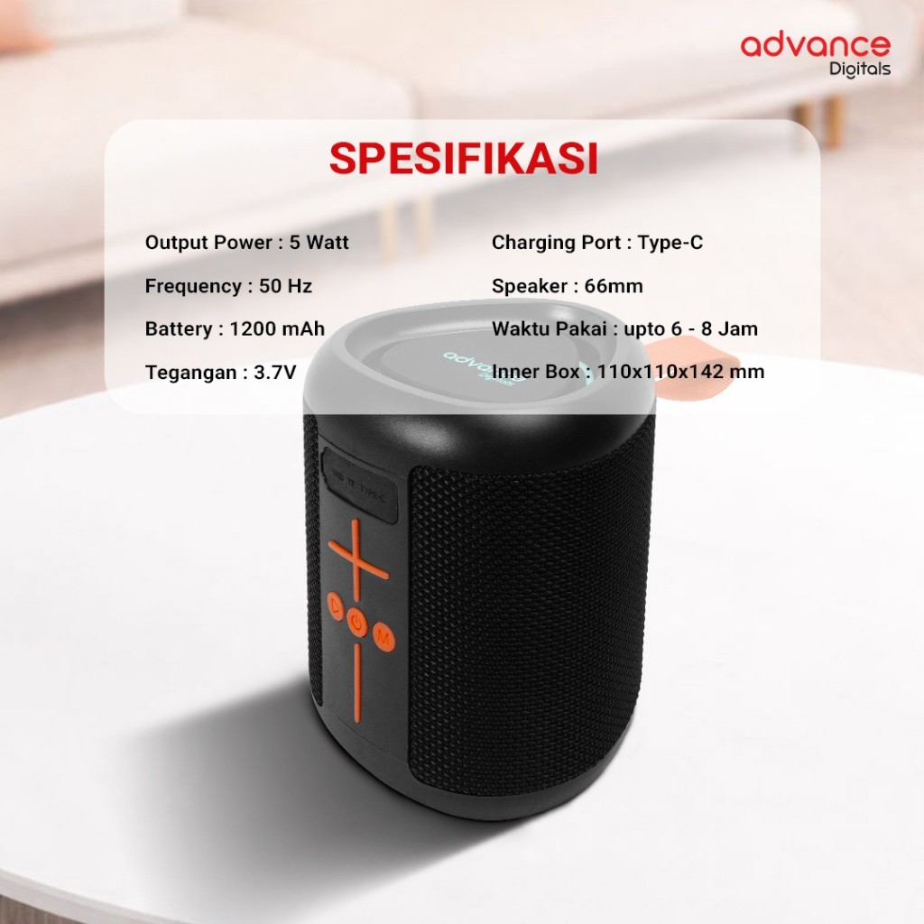 Advance Digitals V-4 Speaker Splash Proof Portable Bass Bluetooth Speaker Garansi 12 Bulan